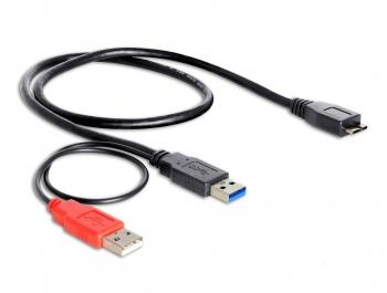 Кабел Delock Y-cable, USB-A мъжко - USB 3.0 Micro-B мъжко, (USB 3.0), USB-A(power), 5 GBit/s, Черен