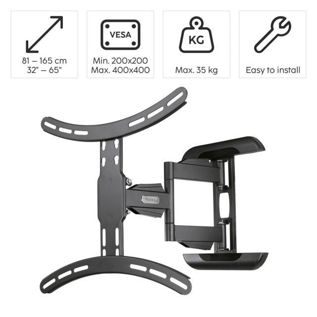 Hama TV Wall Bracket, Swivel, Tilt, Pull-out, 165 cm (65"), 220834 