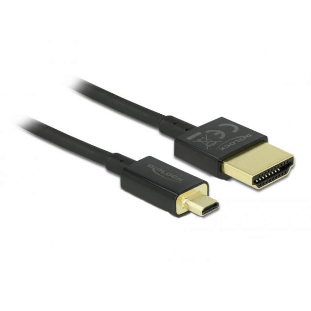 Кабел Delock  HDMI-A мъжко - Micro HDMI-D мъжко,18 Gbit/s, 4K, 0.5 м, Черен 