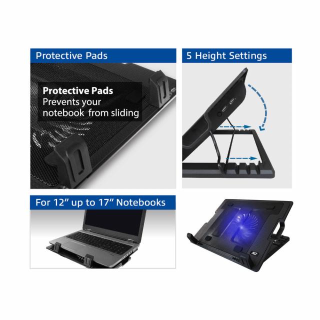 Laptop cooling stand, up to 17", adjustable height (5 positions), 2-port hub 