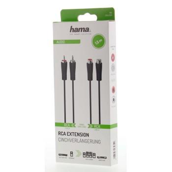 Audio Extension Cable HAMA 2 RCA Male Plugs - 2 RCA Female Jacks, 1.5 m 