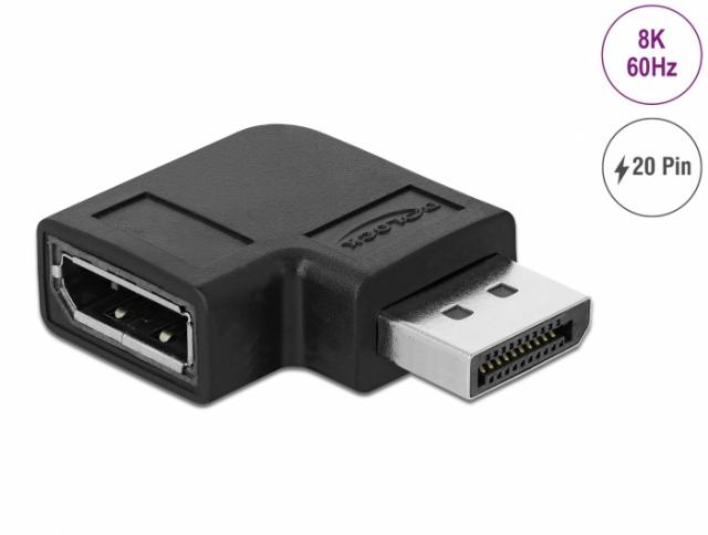 Адаптер Delock, DisplayPort мъжко - DisplayPort женско, 90°, 8K 60 Hz 