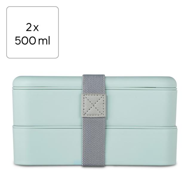 Xavax To Go  Bento Box, 2 Stackable Lunchboxes, 500 ml per Chamber, pastel blue 