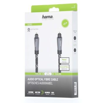 Оптичен аудио кабел HAMA ODT plug (Toslink), Метални накрайници, 1.5 м, Черен 