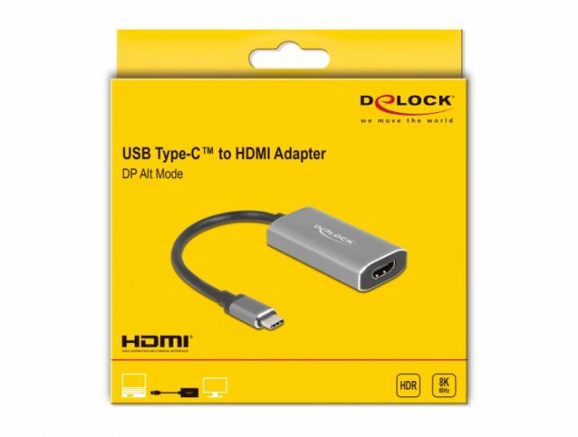 Адаптер Delock, USB-C мъжко - HDMI женско, Ultra HD, 8K, Сив 