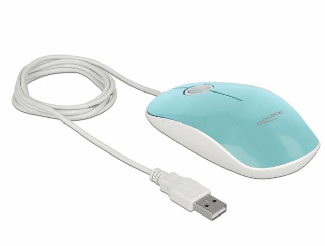 Оптична мишка DeLock, USB-A, Кабел 1.3 м, USB, 1200 dpi, Tюркоаз 