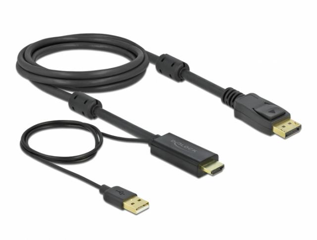 Кабел Delock HDMI мъжко - DisplayPort USB мъжко, 4K 30 Hz, 2 м, Черен 