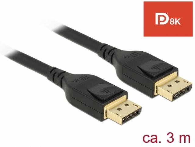 Кабел Delock, DisplayPort мъжко - DisplayPort мъжко, 3.0м, 8K 60 Hz, Черен 