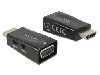 Адаптер Delock, HDMI мъжко - VGA + microUSB + Audio женско, Черен