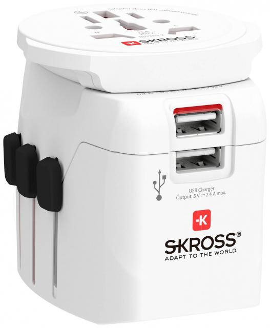 Адаптер SKROSS PRO Light, 2 x USB-A, World, Бял 