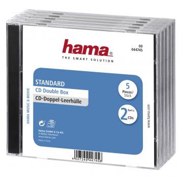 Hama Standard CD Double Jewel Case, pack of 5, transparent/black