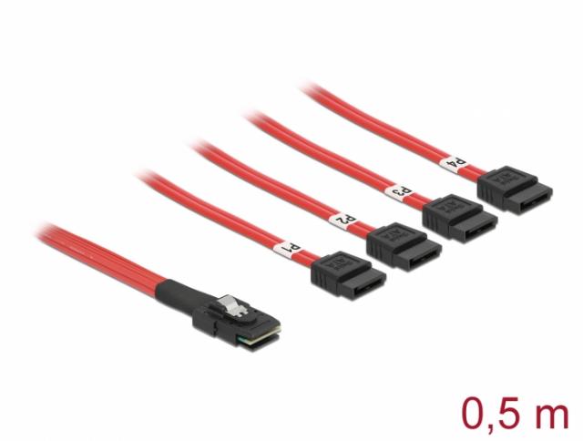 Интерфейсен кабел DeLock, Mini SAS SFF-8087 > 4 x SATA 7 pin, 0.5 m 