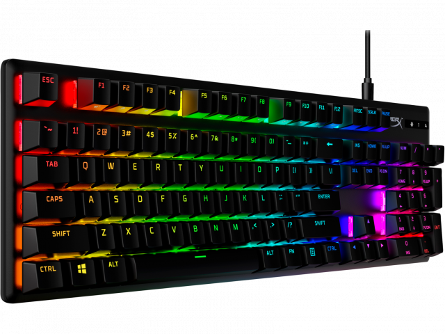 Геймърскa механична клавиатура HyperX Alloy Origins PBT, HyperX Aqua суичове, RGB, Черен 