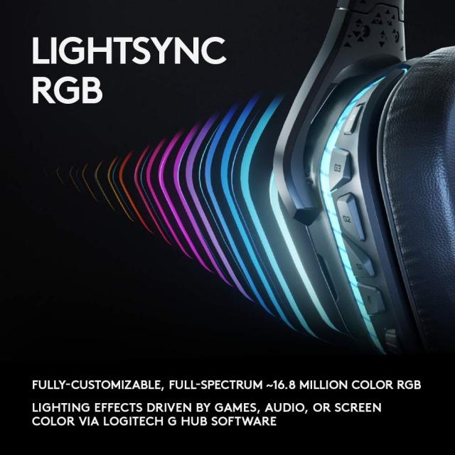 Геймърски слушалки Logitech,  G935 7.1 Wireless 7.1 Surround Lightsync, Безжични, Черни 