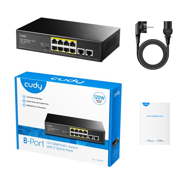 Switch Cudy FS1010P, 8-Port 10/100M PoE+ Switch with 2 Uplink Ports 