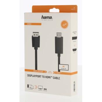 Кабел HAMA 200712, DisplayPort v.1.2 мъжко - HDMI мъжко, Ultra-HD, 4K, 1.5м, Черен 