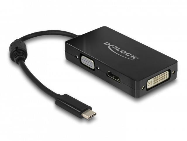 Адаптер 3 в 1 Delock 63925 USB-C мъжко - VGA DVI HDMI женско, Черен 