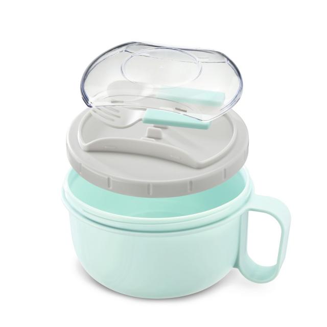 Xavax Round Lunch Box, for Microwave, with Cutlery, 1100 ml, pastel blue / grey 