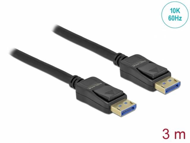 Кабел Delock DisplayPort 2.0 мъжко - DisplayPort 2.0 мъжко, 3.0м, 54 Gb/s, Черен 