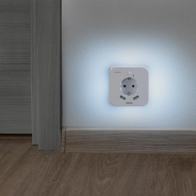 Hama LED Night Light with Socket, 2 USB Outputs, 223498 