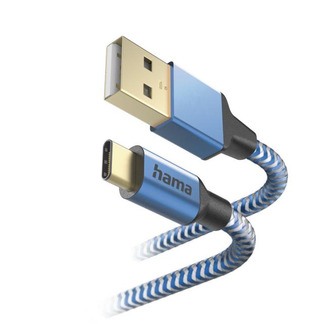 Кабел HAMA Reflective, USB-C мъжко - USB-A мъжко, 1.5м, 201558 