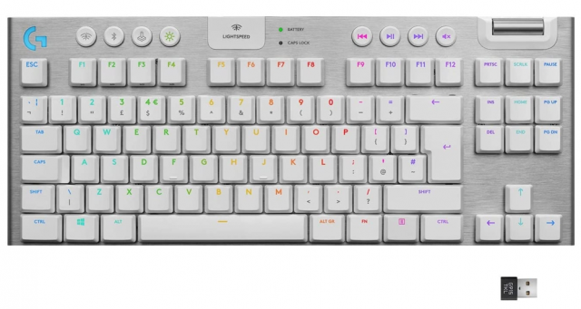 Безжична геймърска механична клавиатура Logitech, G915 TKL White Lightsync RGB, Tactile суичове 