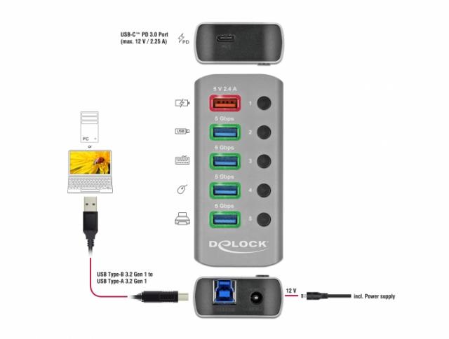 USB хъб, 7-портов, DELOCK-63263 