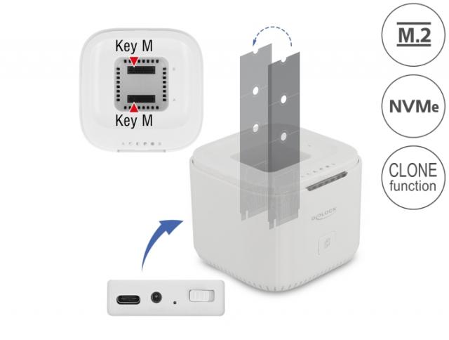 Delock M.2 Docking Station for 2 x M.2 NVMe PCIe SSD with Clone function 