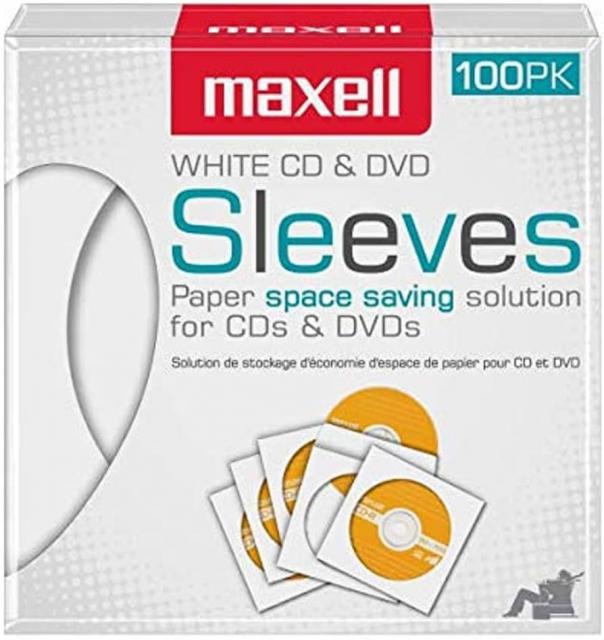 CD/DVD Protective Paper Sleeves, pack of 100 MAXELL, white 