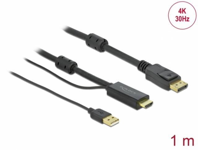 Cable Delock HDMI to DisplayPort cable 4K 30 Hz 1 m, Black 