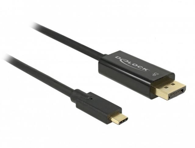 Конвертор Delock, USB-C мъжко - DisplayPort мъжко, 4K 60 Hz, 2 m, Черен 