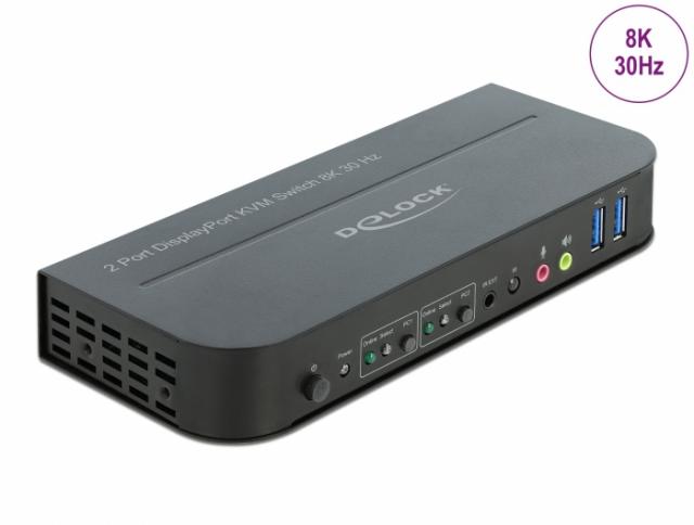 KVM превключвател, Delock 11482, 2-портов, USB, DisplayPort, Audio 