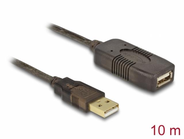 Удължителен кабел DeLock, USB-A мъжко - USB-A женско, USB 2.0, 10 м, Черен 