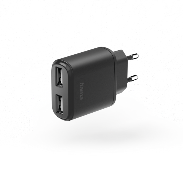 Hama Charger with 2x USB-A Ports, 12 W, black 