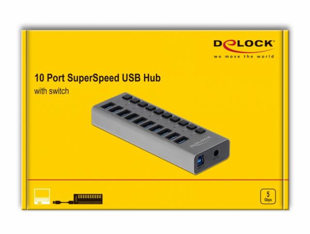 USB Hub with 10 Ports, DELOCK-63670 