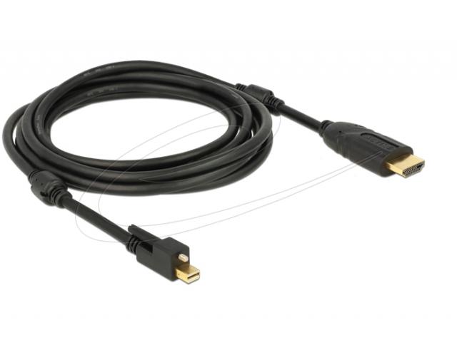 Delock Cable mini DisplayPort 1.2 male with screw > HDMI male 4K Active black 3 m 