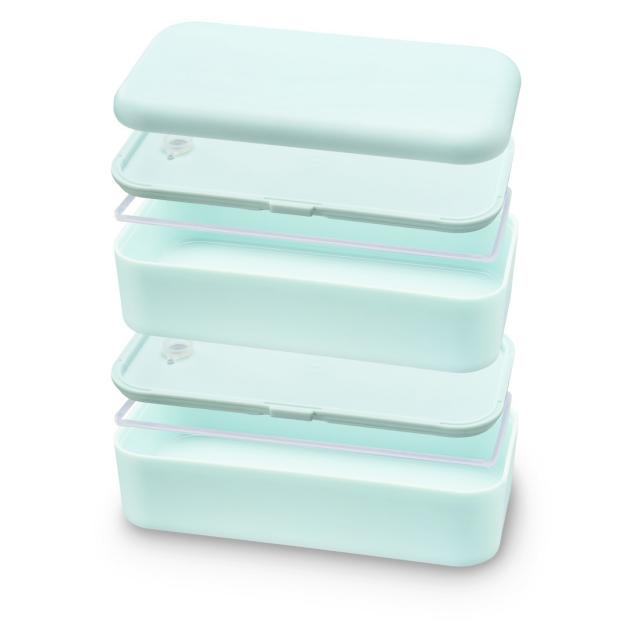 Xavax To Go  Bento Box, 2 Stackable Lunchboxes, 500 ml per Chamber, pastel blue 