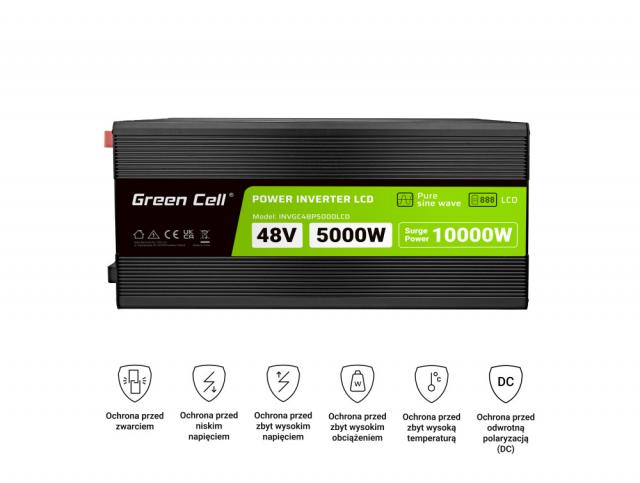 Инвертор GREEN CELL, 48/220V,  DC/AC, 5000W/10000W,INVGCP5000LCD  LCD чиста синусоида 