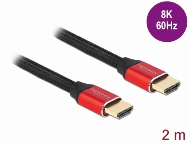 Кабел Delock Ultra High Speed, HDMI мъжко - HDMI мъжко, 48 Gbit/s, 8K 60 Hz, 2 м, Червен 