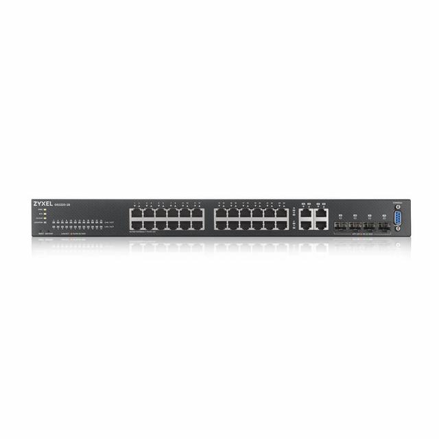 Суич ZyXEL GS-2220-28, 24 портов Layer2+, 24x Gigabit + 4x Gigabit combo (RJ45/SFP), управляем 