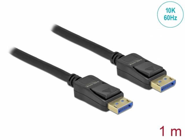 Кабел Delock DisplayPort 2.0 мъжко - DisplayPort мъжко, 1.0м, 10K, 54 Gb/s, Черен 