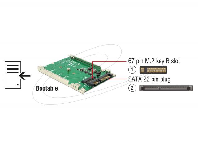 DeLock converter, 2.5" SATA 22 pin - M.2 key B - 7 mm 