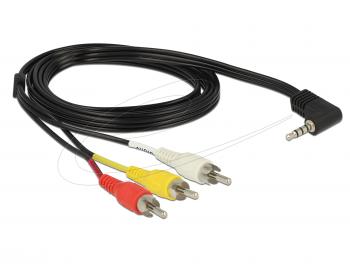 Delock Cable Stereo jack 3.5 mm 4 pin male angled > 3 x RCA male 1.5 m