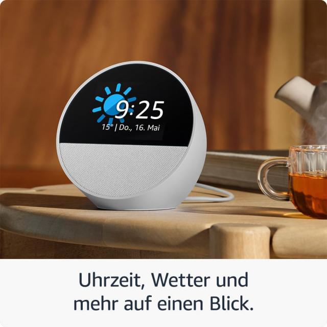 All-new Echo Spot (2024 release), Smart alarm clock with vibrant sound + Alexa, Glacier White 