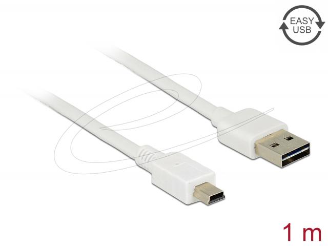 Delock Cable EASY-USB 2.0 Type-A male > USB 2.0 Type Mini-B male 1 m white 