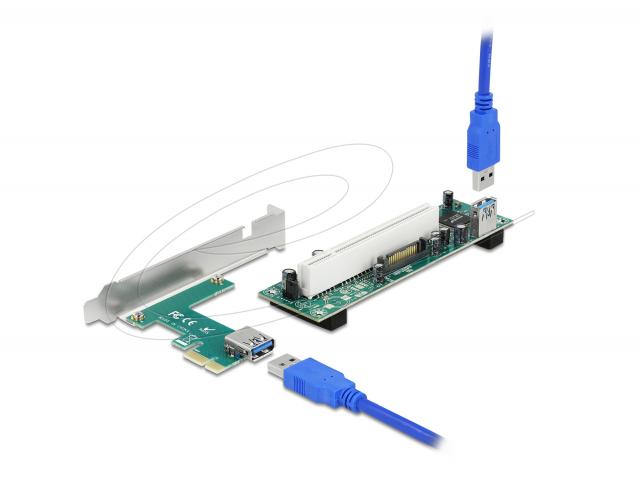 Delock Riser Card PCI Express x1 to 1 x PCI 32 Bit Slot with 60 cm cable 