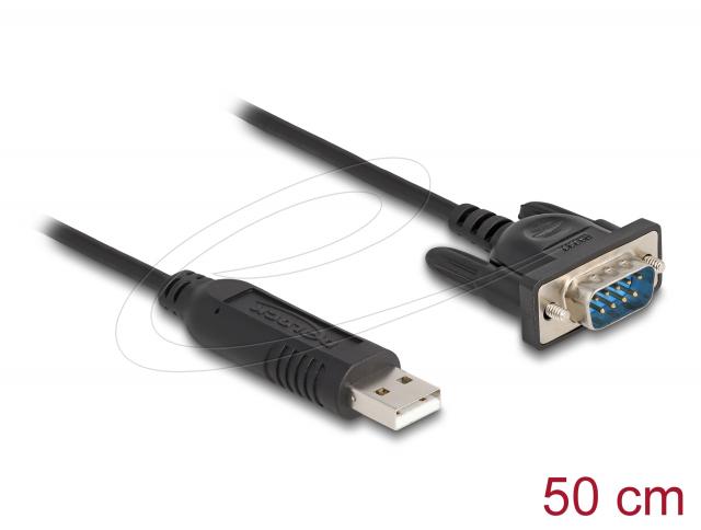 Delock Преходник (адаптер) от USB 2.0 към serial RS-232 DB9 мъжко, 50 cm FTDI 