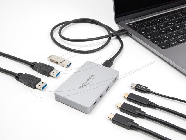 Delock Hub USB-C, 7 ports, 3x USB-A 5 Gbps,  3x USB-C, 1xUSB-C PD 85 W 