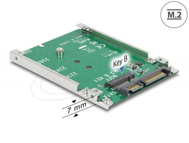 DeLock converter, 2.5" SATA 22 pin - M.2 key B - 7 mm 