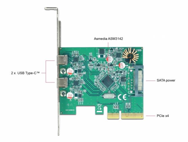 Карта Delock, PCI Express x4 към USB-C (USB 3.1 Gen 2) женско, 10 Gbps 